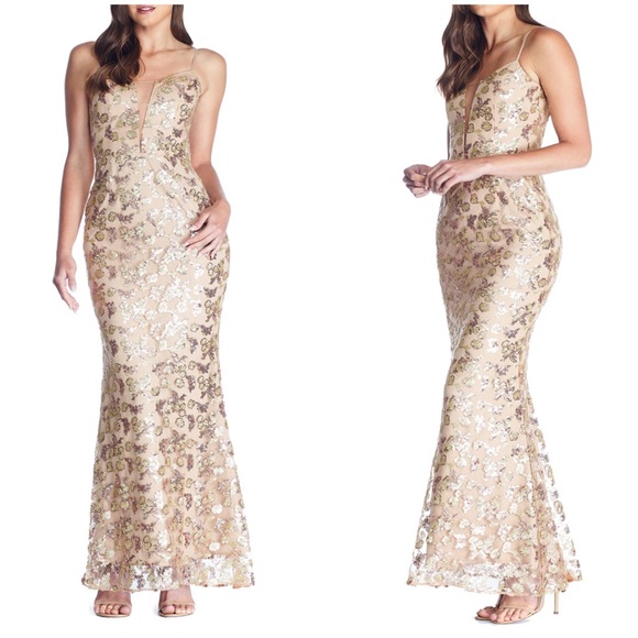 DRESS THE POPULATION Gold Mermaid Gown - Picture 4 of 7